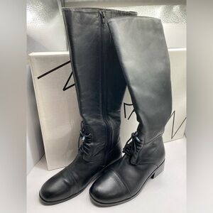 Markon Black Leather Tall Lace-Up Boots - Size 6M